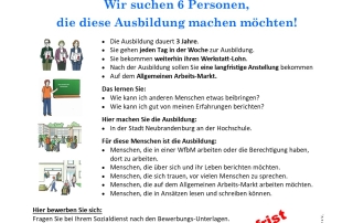 Bekanntmachung Ausbildung zur Bildungsfachkraft mit wesentlichen Informationen zur Ausbildung